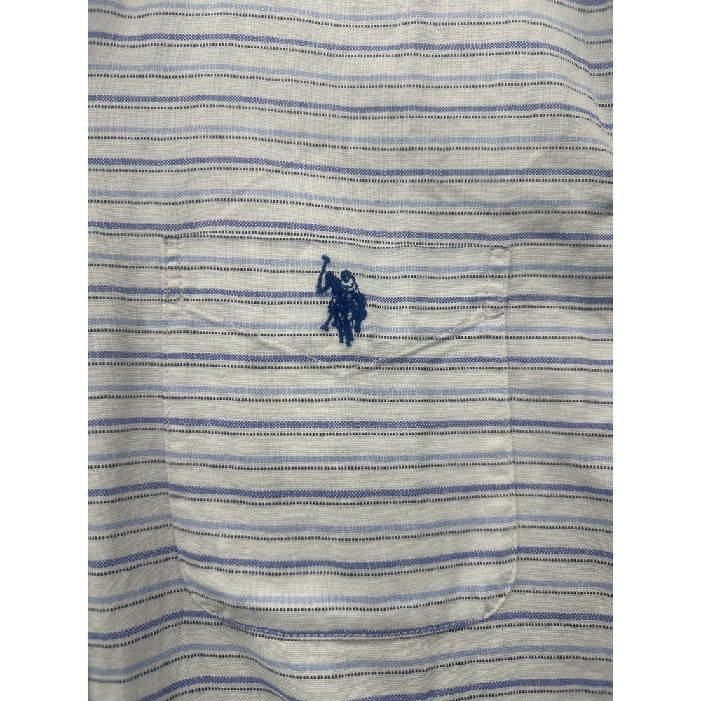 U.S. Polo Assn. Shirt Men Medium White Blue Striped Cotton Pony Logo Button Down - Picture 6 of 10